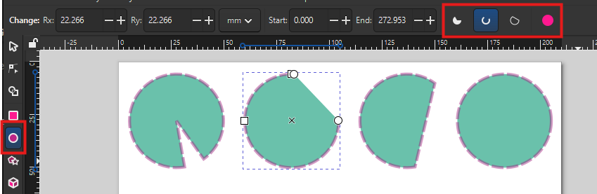 Screenshot of 4 shapes showing the different ellipse modes.